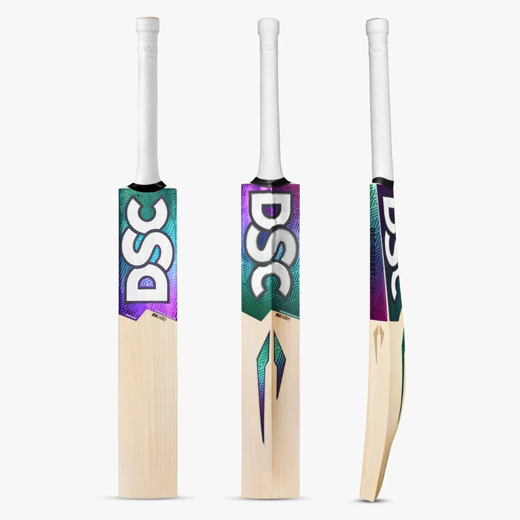 DSC RS 080 Grade 1 English willow cricket bat showing face, back and edge