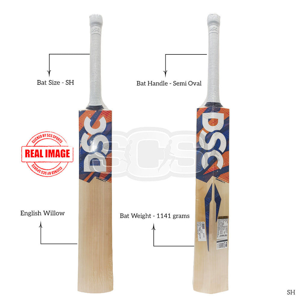 DSC Krunch 2.0 English willow cricket bat, face and spine comparison