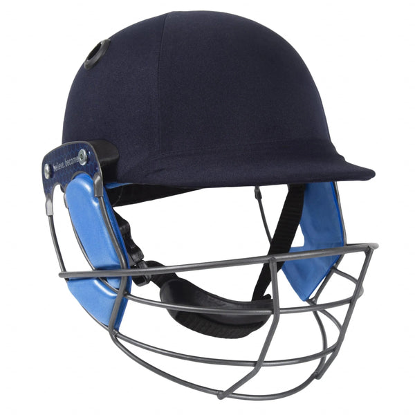 SG Crabotech cricket helmet with faceguard shown from the front