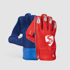 SG KLR 1 Adult wicketkeeping gloves in Blue/Red, pair view