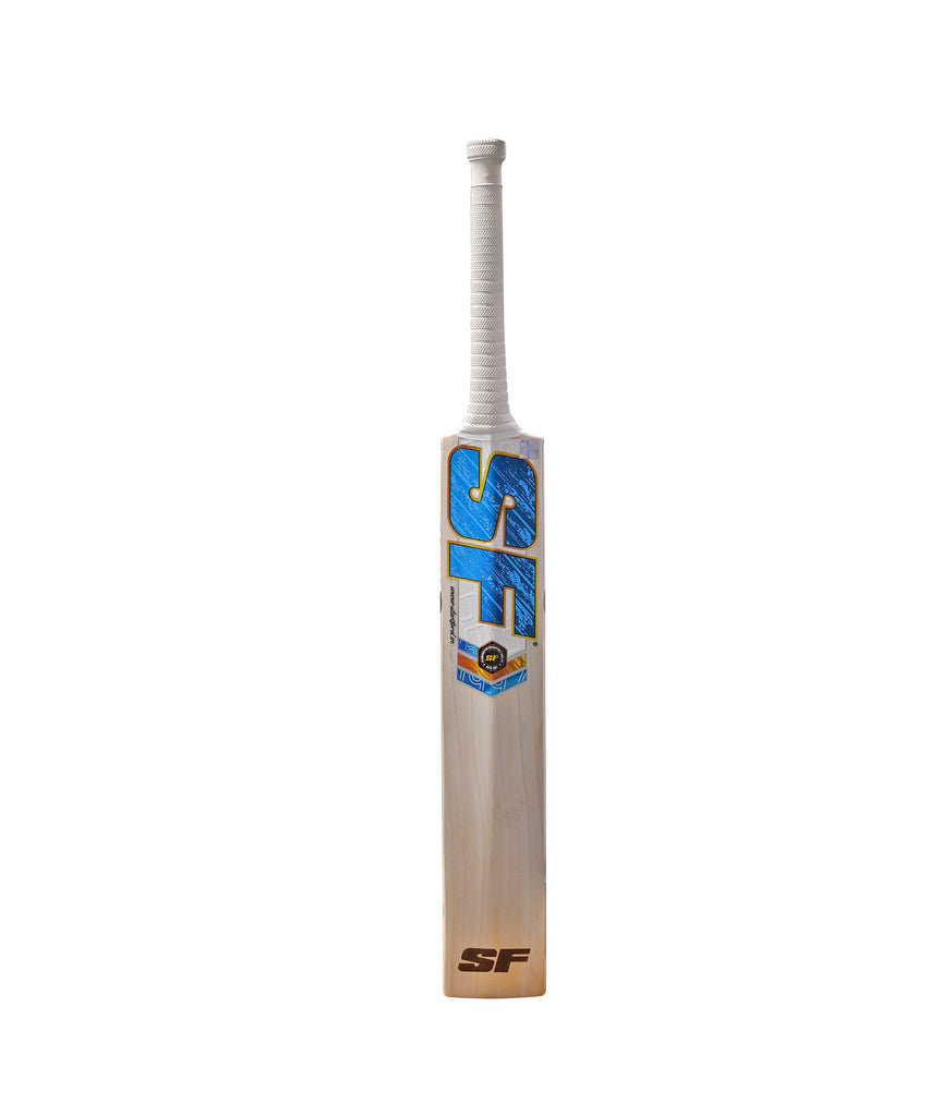 SF Triumph Edition cricket bat, back of blade and blue graphics