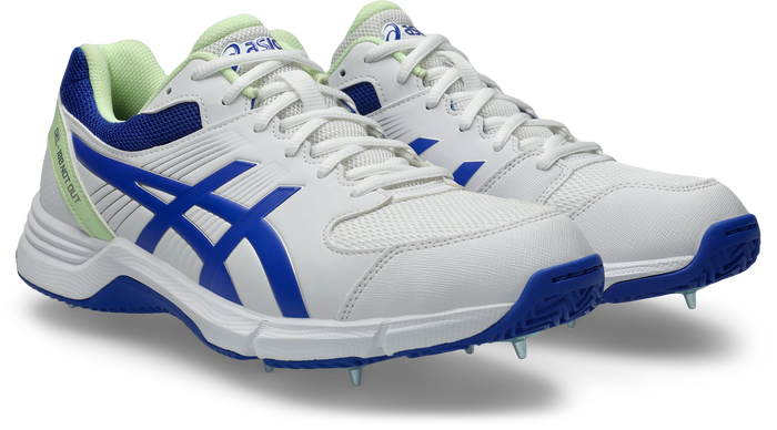ASICS GEL-100 Not Out Cricket Spikes - White/Neon Blue