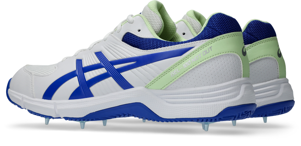 ASICS GEL-100 Not Out Cricket Spikes - White/Neon Blue alternate view 2