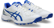 ASICS Quick Single FF Cricket Spikes - White/Neon Blue front view