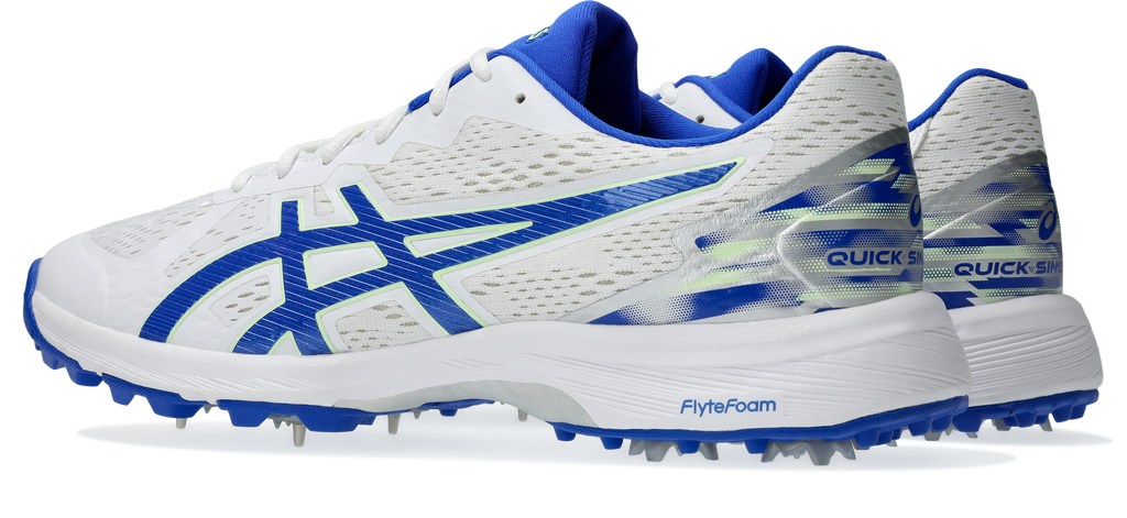 ASICS Quick Single FF Cricket Spikes - White/Neon Blue alternate view 2