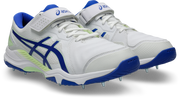 ASICS Speed Menace FF Cricket Spikes - White/Neon Blue front view
