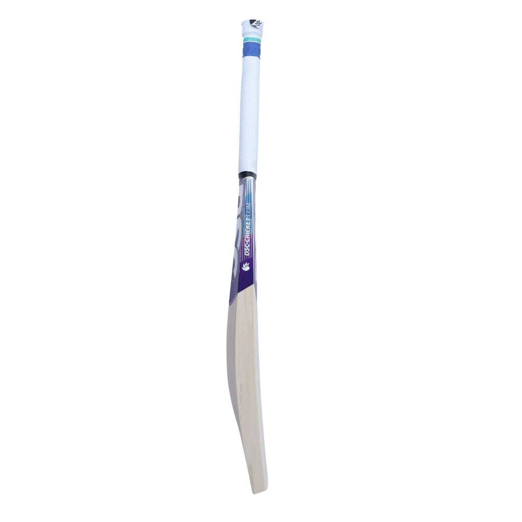 DSC BLU 350 English willow cricket bat, opposite side showing edge and DSC branding