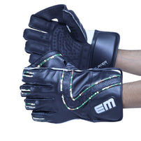 EM MSD Player Edition Adult wicketkeeping gloves, navy and green, pair
