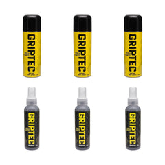 Griptec team pack showing three spray cans and three remover bottles