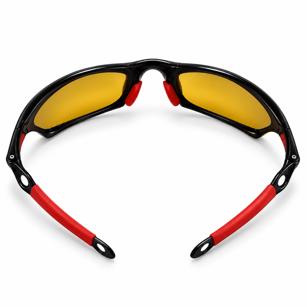 Solosun sports sunglasses black frame amber lenses rear view