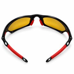 Solosun sports sunglasses black frame amber lenses rear view