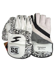 SS Professional Adult wicketkeeping gloves, current black-and-white model