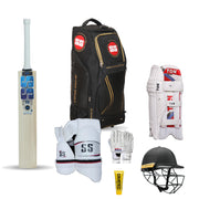 SS Super Premium With Helmet kit — real SS products, Aerolite thigh guard, Masuri C-Line Plus Black helmet and Griptec; inners and grips not pictured.