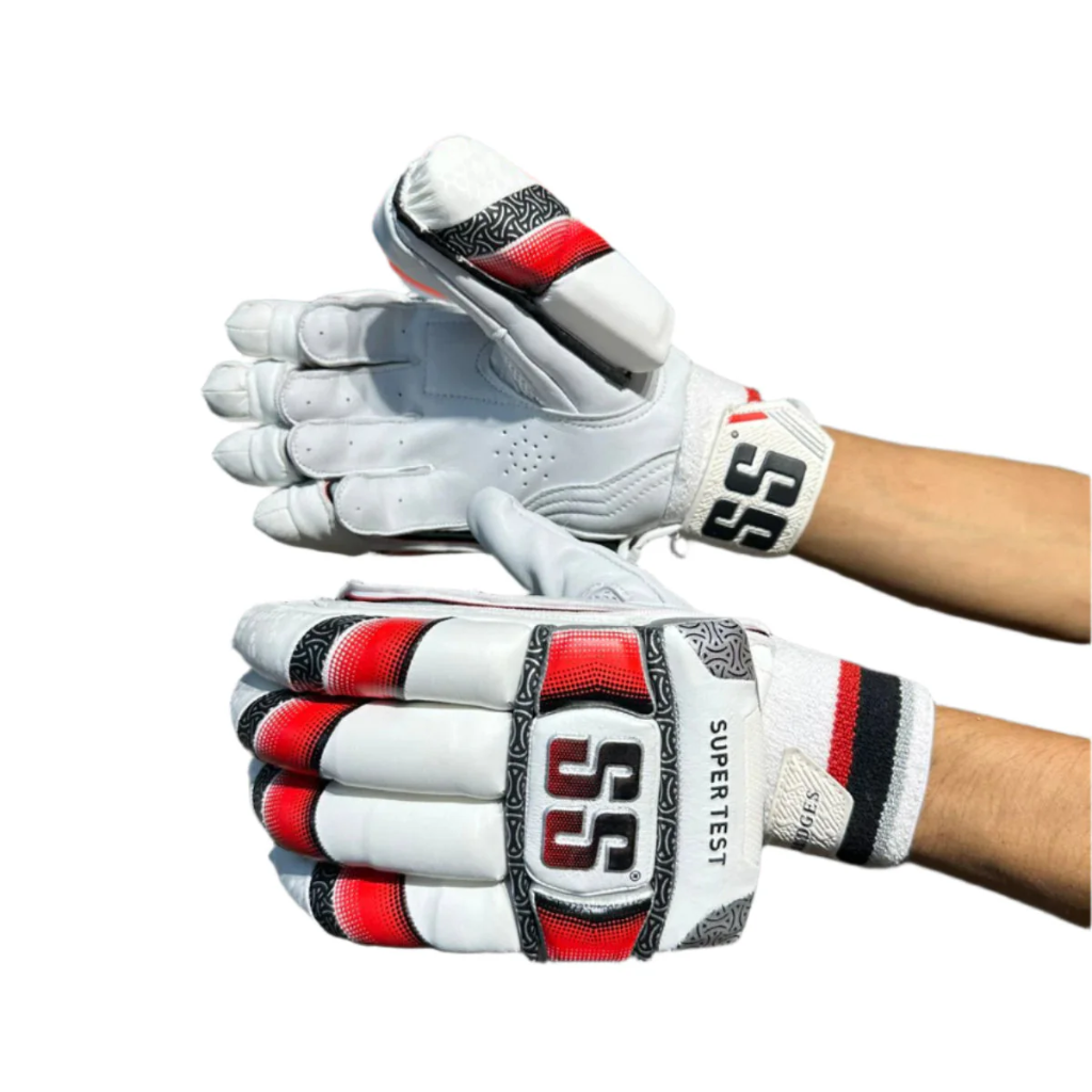 SS Super Test Cricket Batting Gloves - White/Red