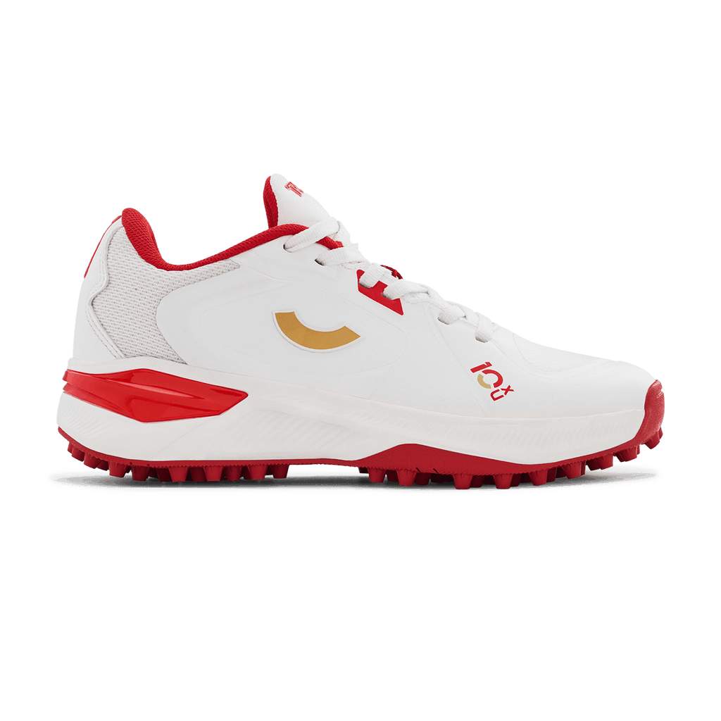 Tenxu Youngstar Kids Cricket Shoes - Bright White/Racing Red view 1