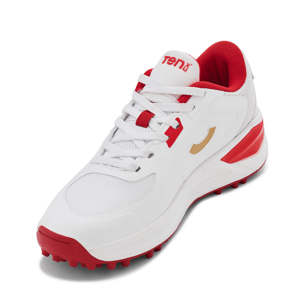Tenxu Youngstar Kids Cricket Shoes - Bright White/Racing Red view 2
