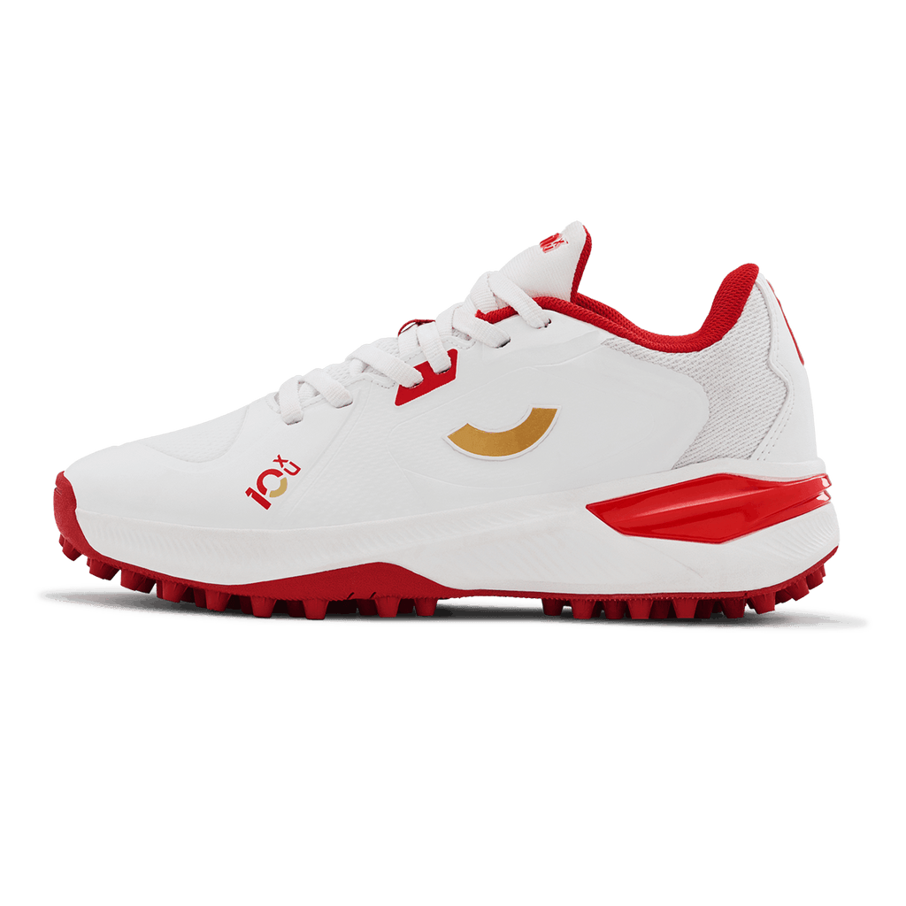 Tenxu Youngstar Kids Cricket Shoes - Bright White/Racing Red view 3