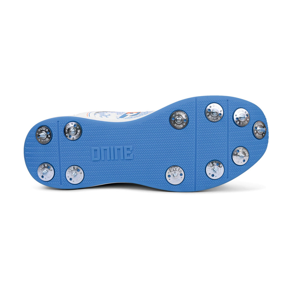 Dnine Thunder 1 Cricket Spikes Shoes White Orange Blue view 9